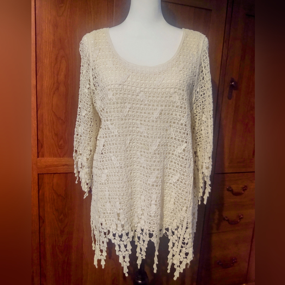 Vtg V Cristina Lace Overlay Blouse Ivory Sz L - Picture 2 of 10